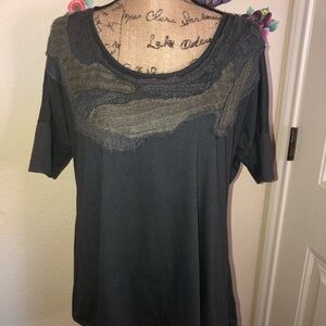 Anthropologie One September Gray Textured Top Scoop Neckline Size XSP